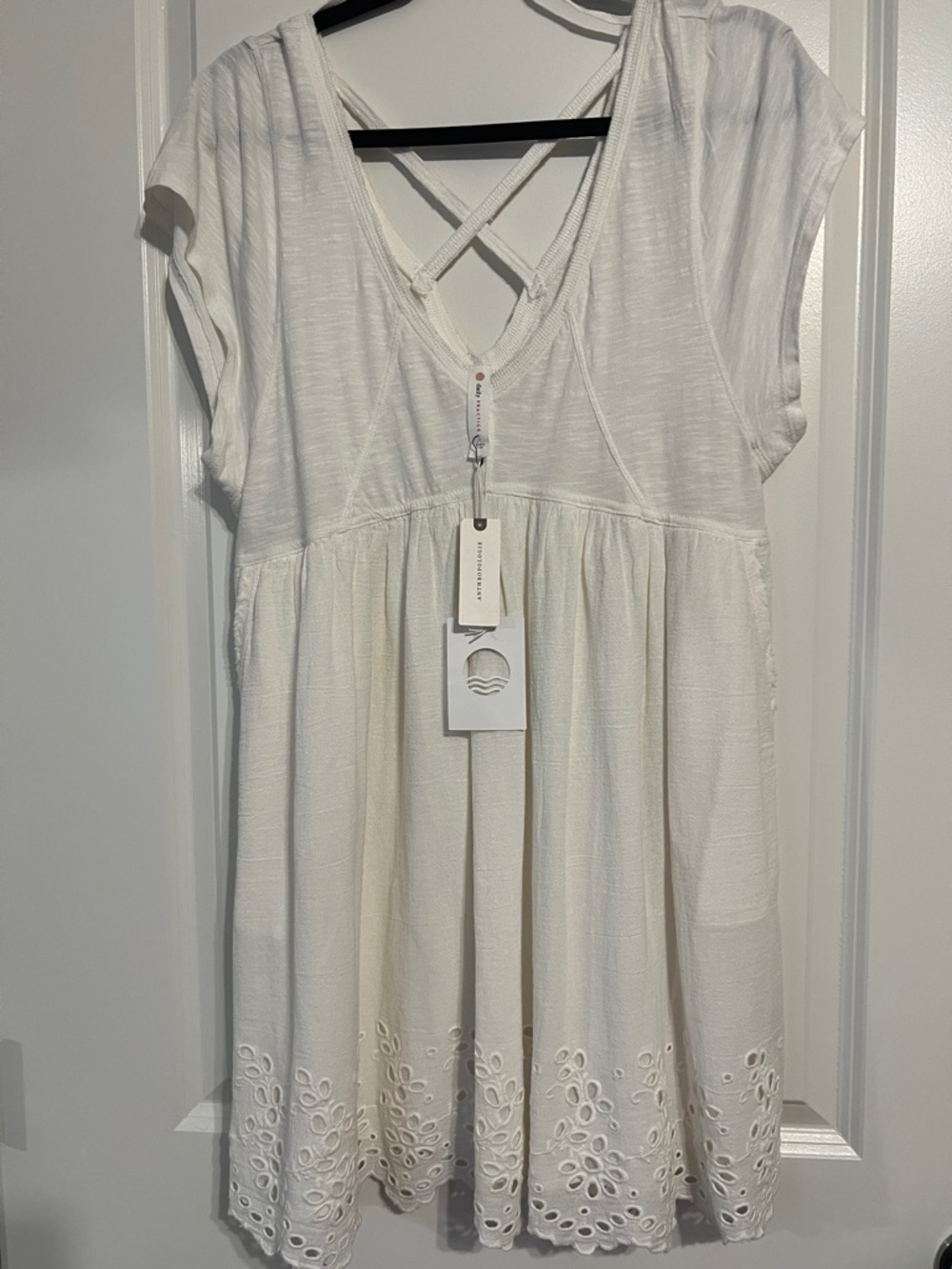 Anthropologie Cream Gathered Waist Tunic